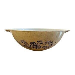 Vintage Pyrex 444  Sandalwood Mixing Bowl Beige & Blue Vintage USA Made Oval Des